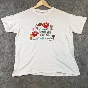 SPCA International Top L Womens White Short Sleeve Graphic Dog Cat Pen Quote